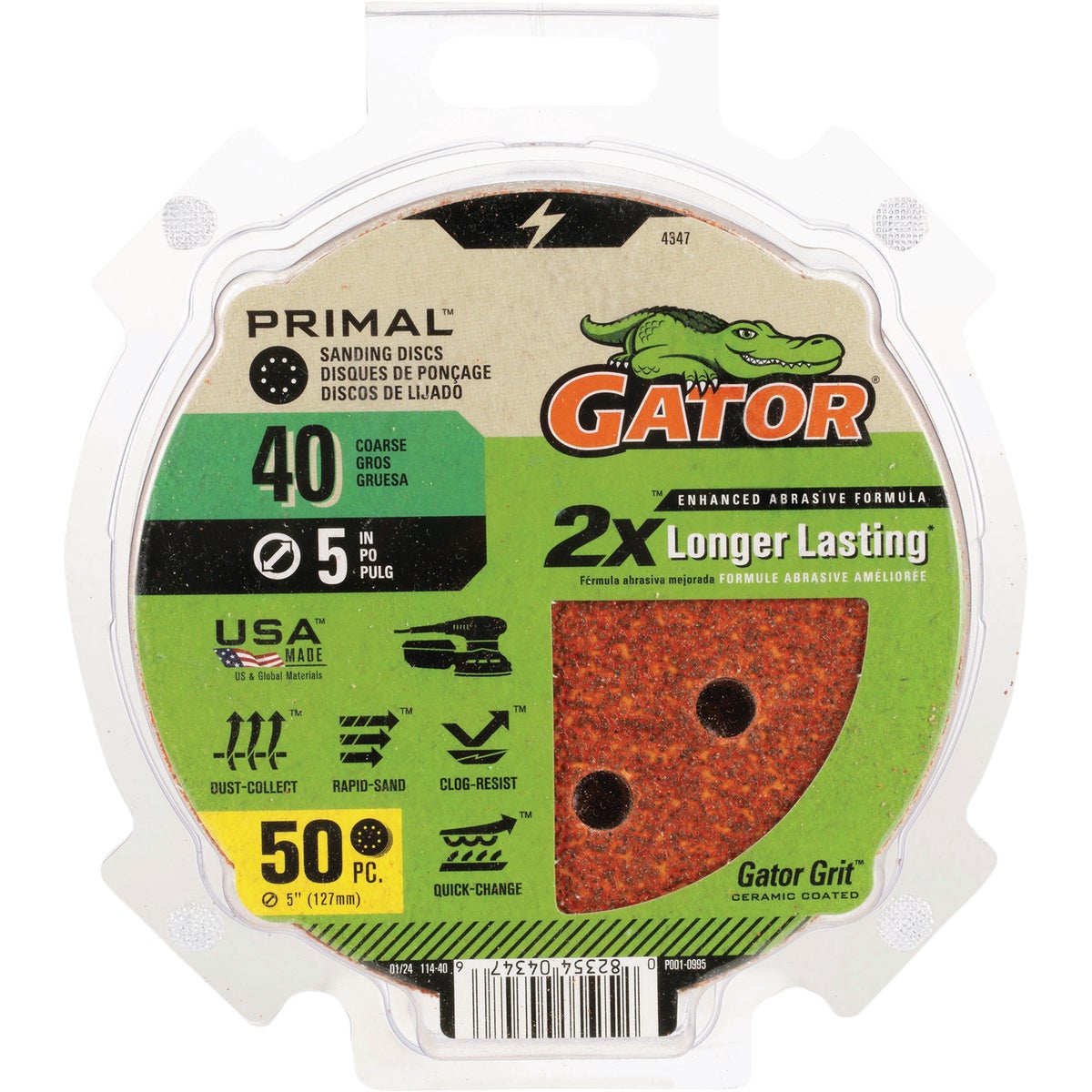 Gator 5 In. 8-Hole 40-Grit Hook & Loop Sanding Disc (50-Pack) Image 1