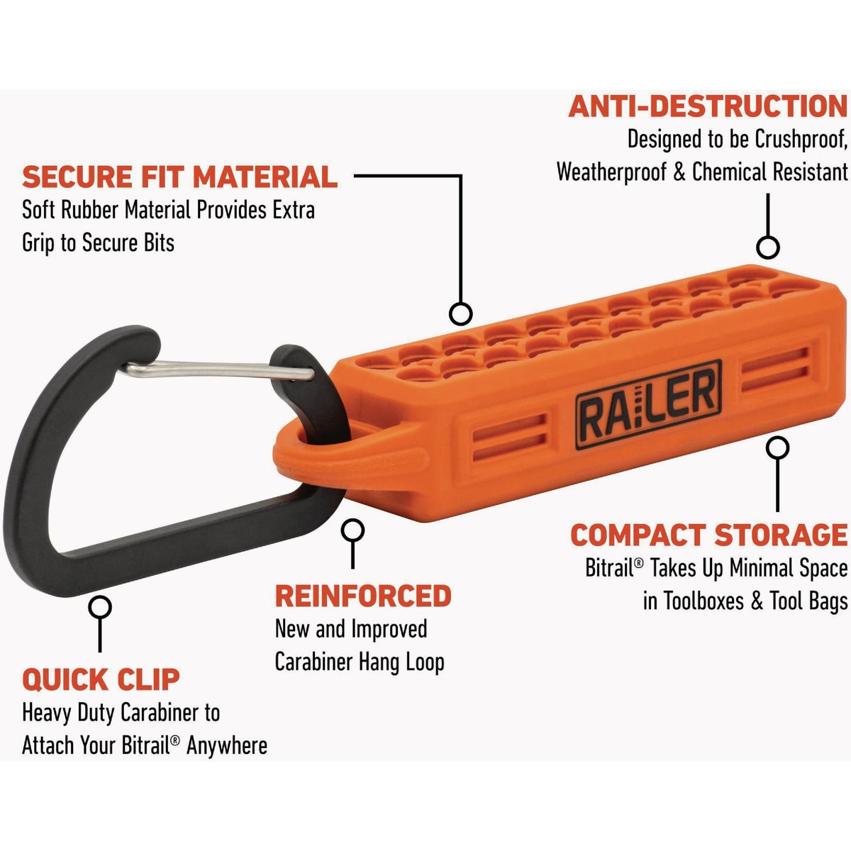 Railer 20-Hole Mega Bitrail Black Bit Holder with Carabiner Image 3