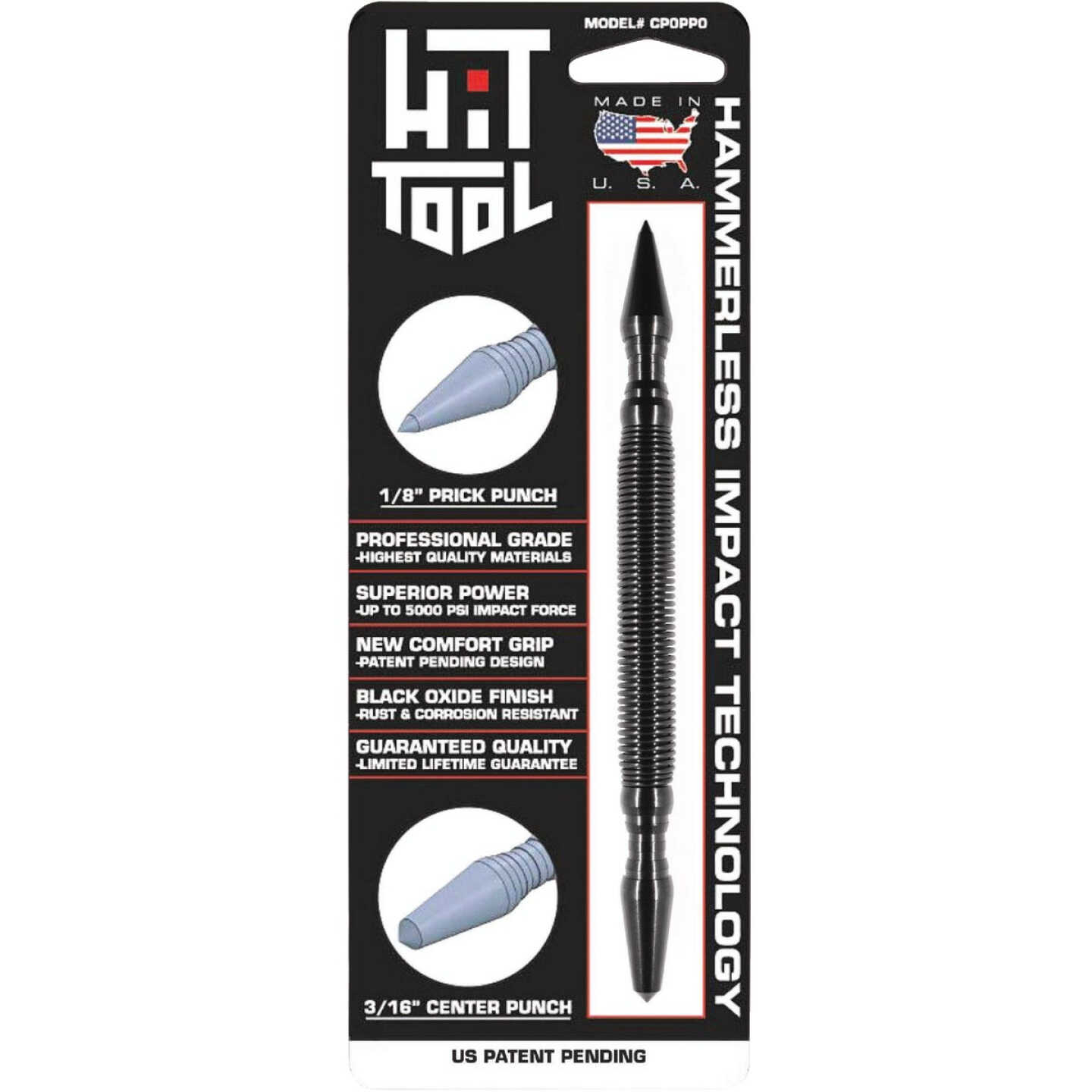 HIT Tool 1/8 In. x 7 In. HSS Steel Prick Punch & 3/16 In. x 7 In. Center Punch HSS Steel Hammerless Spring Loaded Punch Set Image 1