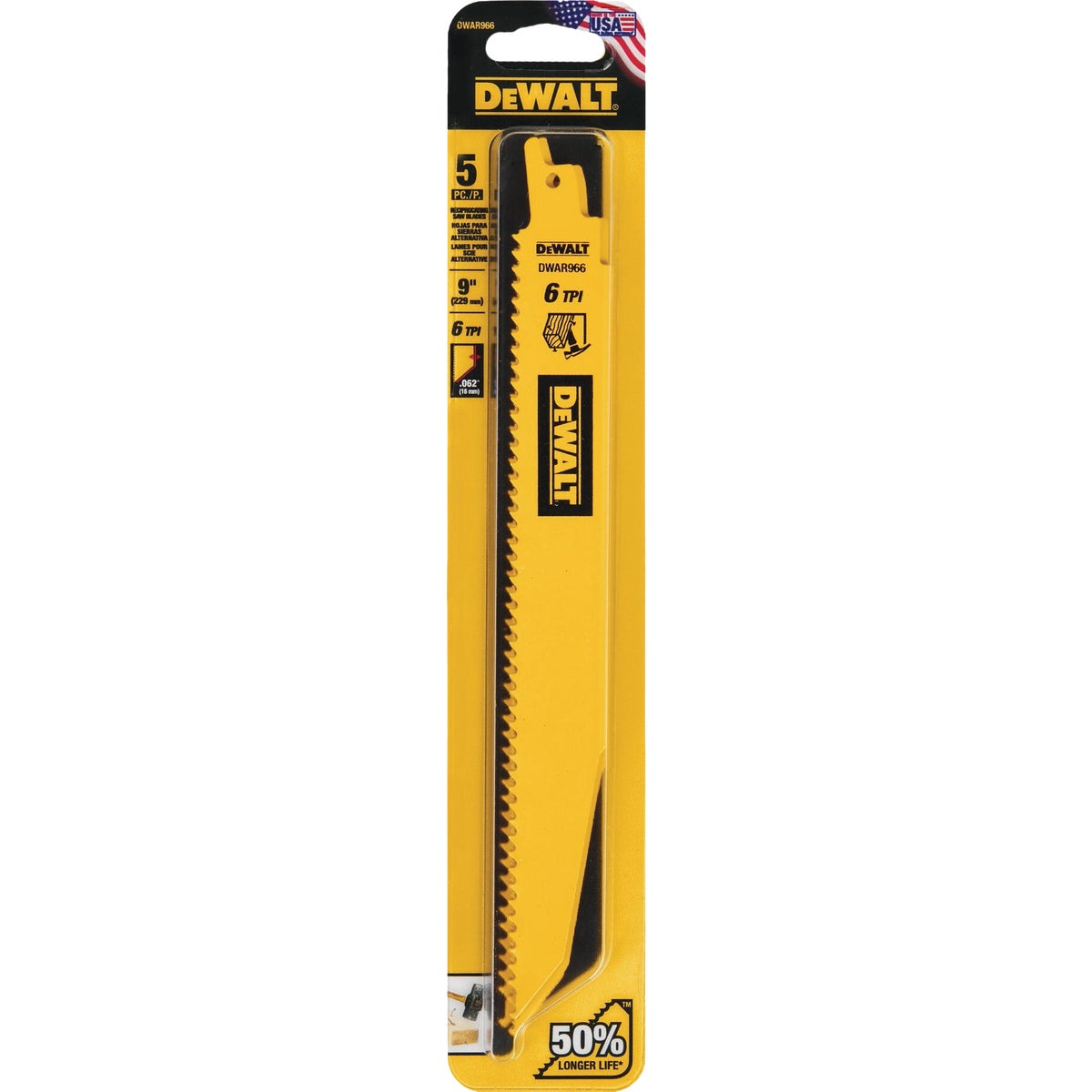 DEWALT 9 In. 6 TPI Reciprocating Saw Blade (5-Pack) Image 2
