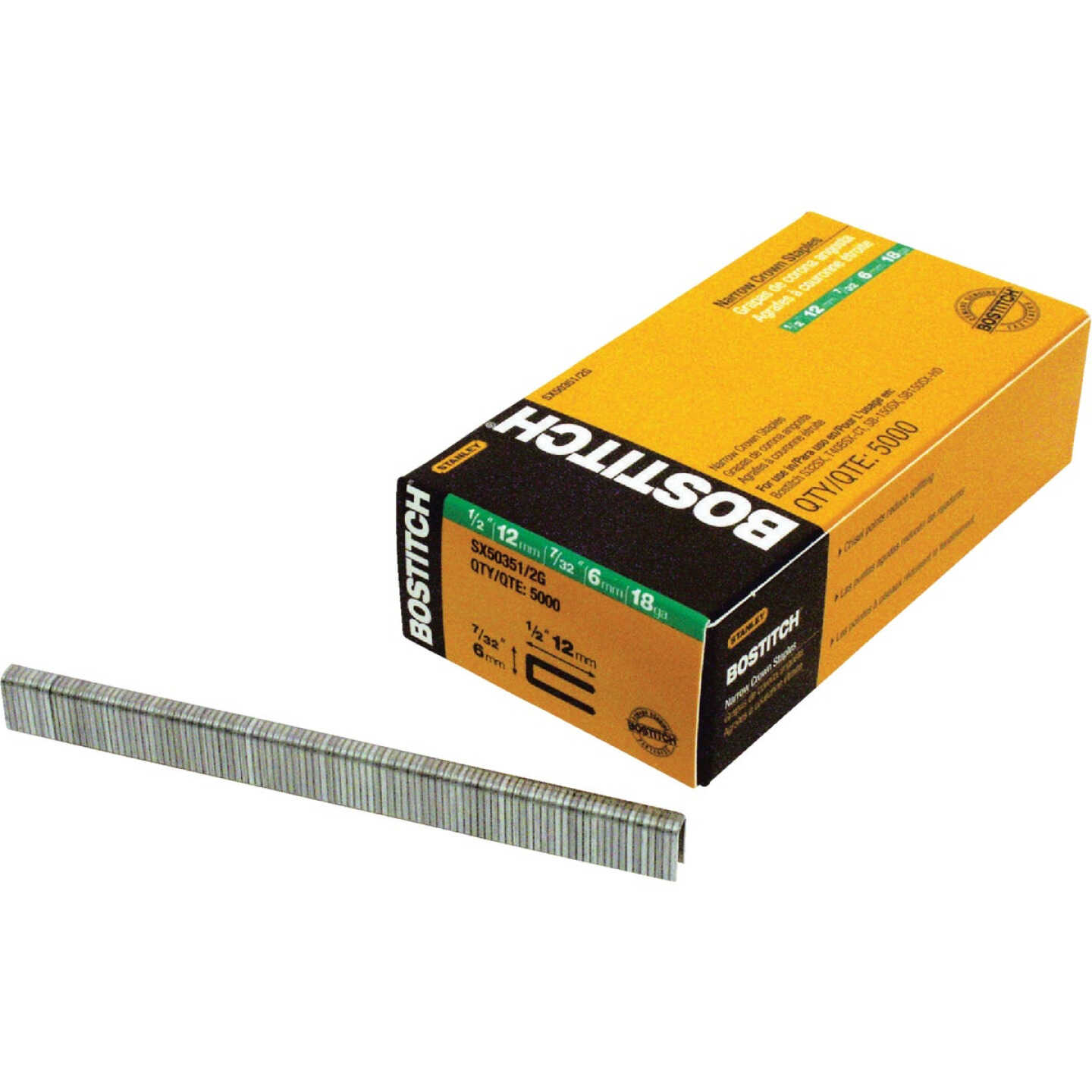 Bostitch 18-Gauge Galvanized Narrow Crown Finish Staple, 7/32 In. x 1/2 In. (7000 Ct.) Image 1