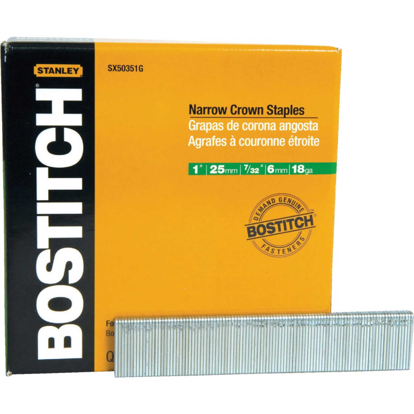 Bostitch 18-Gauge Galvanized Narrow Crown Finish Staple, 7/32 In. x 1 In. (5000 Ct.) Image 1