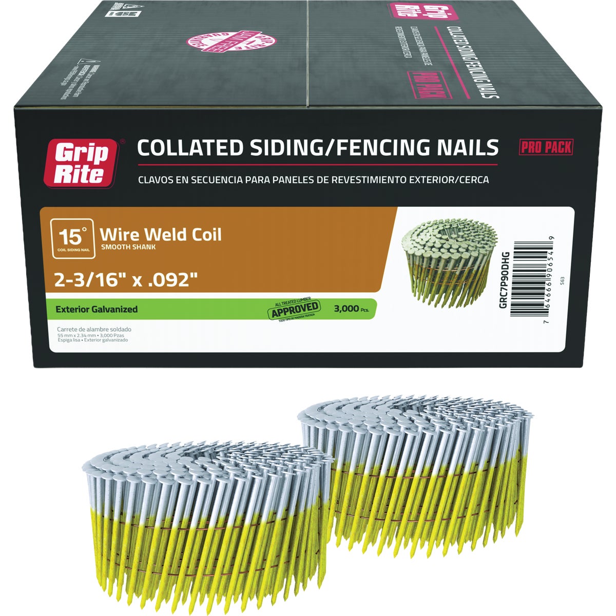 Grip-Rite 2-3/16 In. x 0.092 In. 15 Deg. Smooth Shank Hot Galvanized Full Round Head Wire Weld Collated Siding Nail (3000-Count)