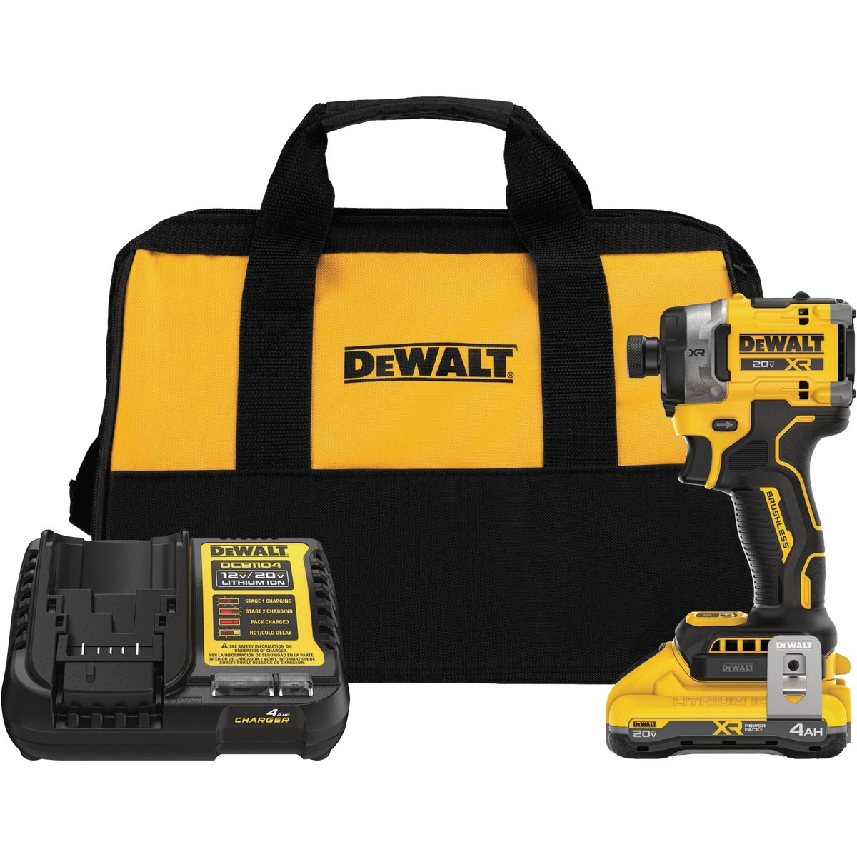 DEWALT 20V MAX XR 1/4 In. 3-Speed High Torque Brushless Cordless Impact Driver Kit with 4.0 Ah Battery & Charger