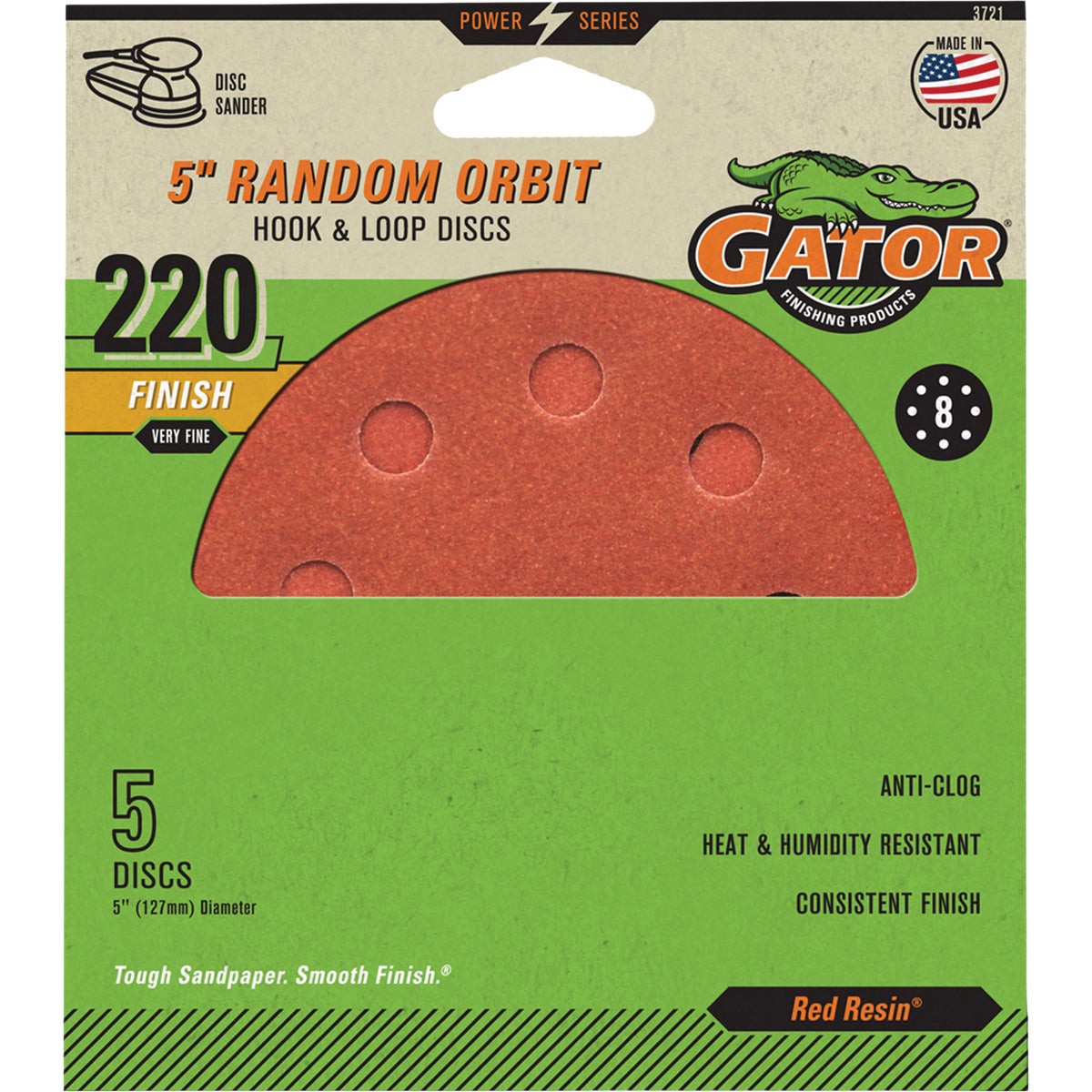 Gator 5 In. 8-Hole 120-Grit Hook & Loop Sanding Disc (5-Pack)