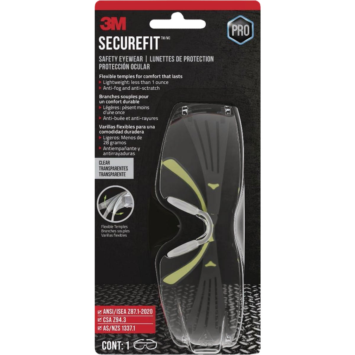 3M SecureFit Safety Glasses with Anti-Fog Clear Lenses Image 1