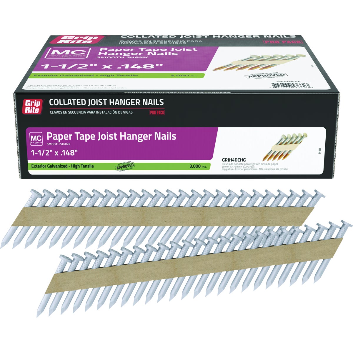 Grip-Rite 1-1/2 In. x 0.148 In. 33 Deg. Paper Tape Smooth Shank Full Round Head Hot Galvanized Collated Metal Connector Nail (3000-Count)