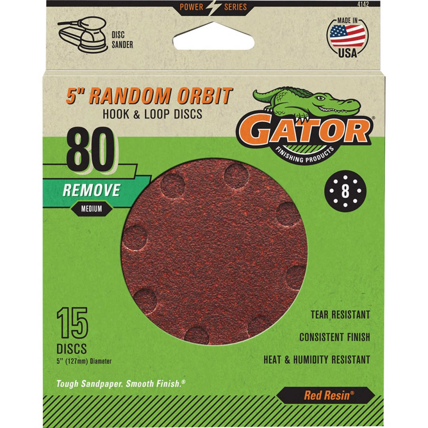 Gator 5 In. 8-Hole 80-Grit Hook & Loop Sanding Disc (15-Pack) Image 1