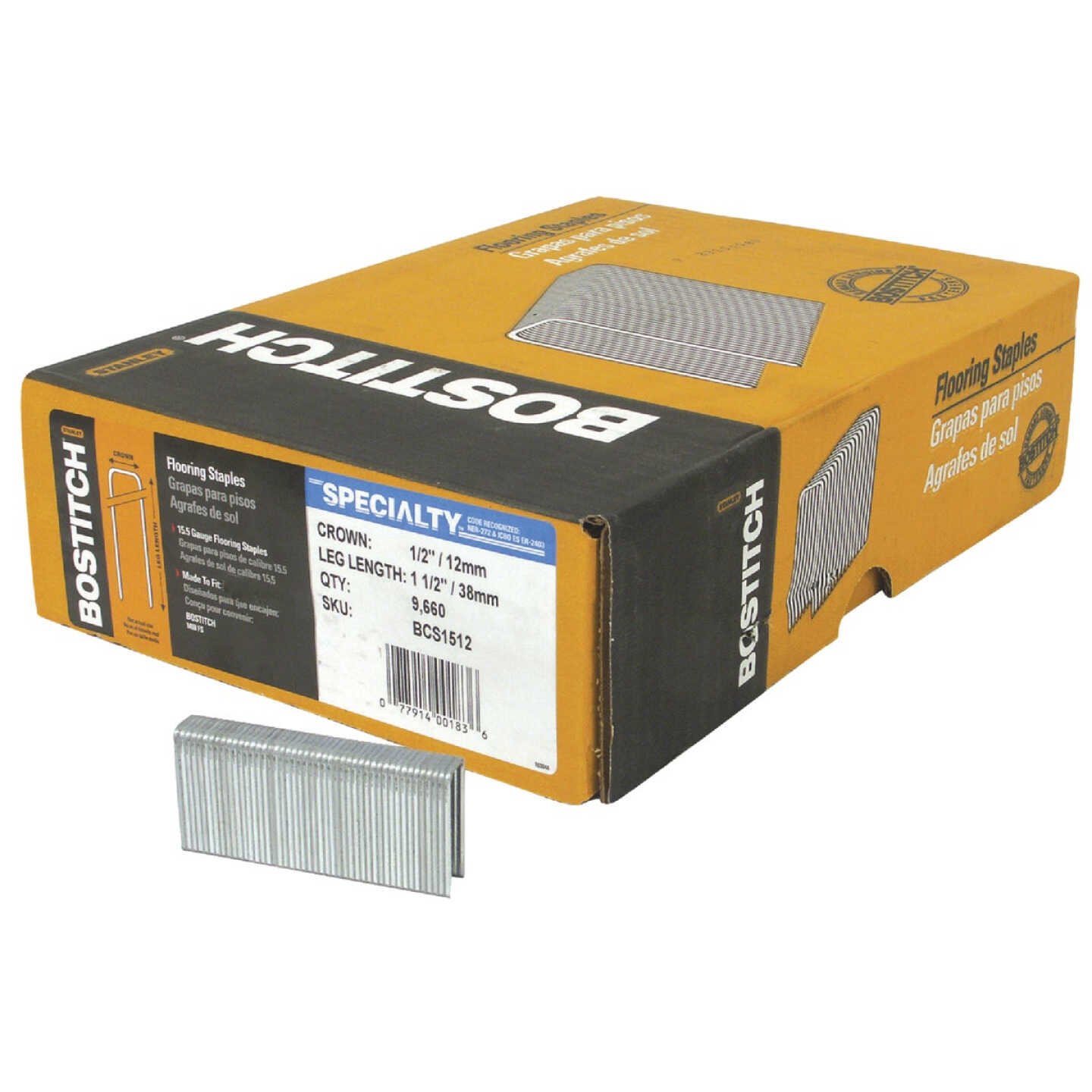 Bostitch 15-1/2-Gauge Galvanized Hardwood Collated Flooring Staple, 1/2 In. x 1-1/2 In. (10,300 Ct.) Image 1