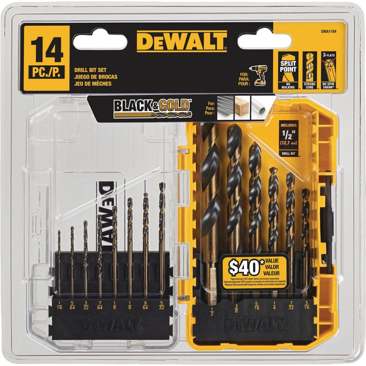 DEWALT Black Oxide Coated HSS Jobber Length Twist Drill Bit Set (14-Piece) Image 2