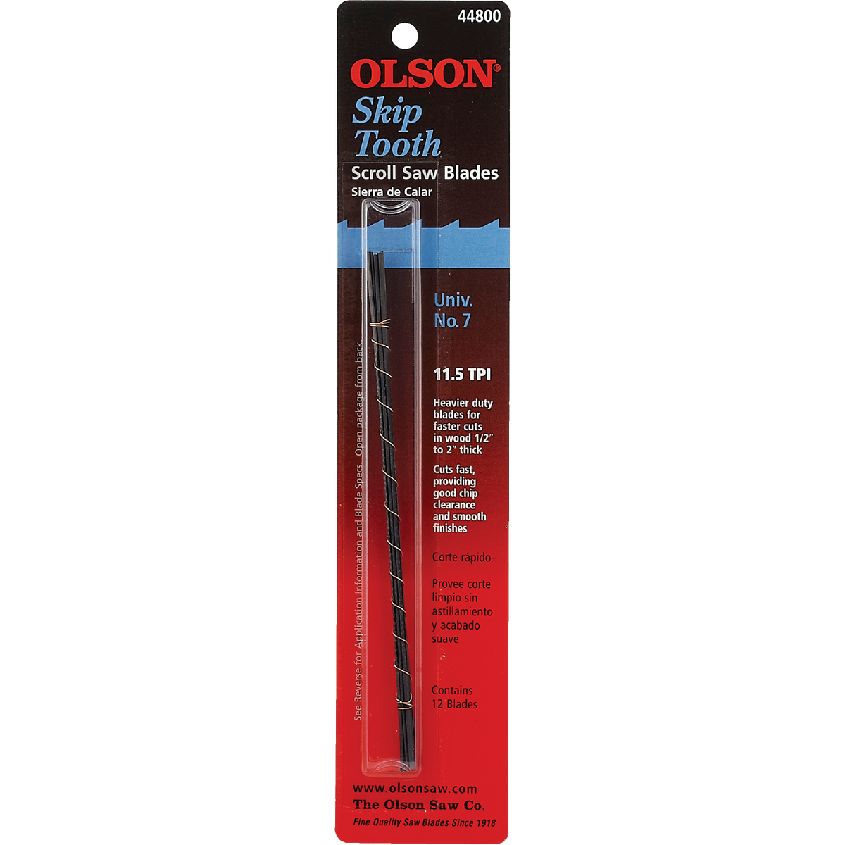 Olson 11-1/2TPI Skip Tooth Plain End Scroll Saw Blade (12 Count) Image 2