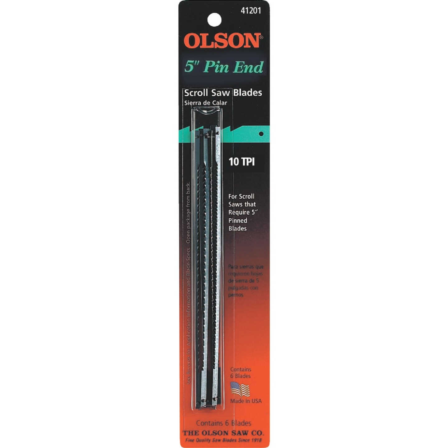 Olson 10TPI Regular Pin End Scroll Saw Blade (6 Count) Image 1