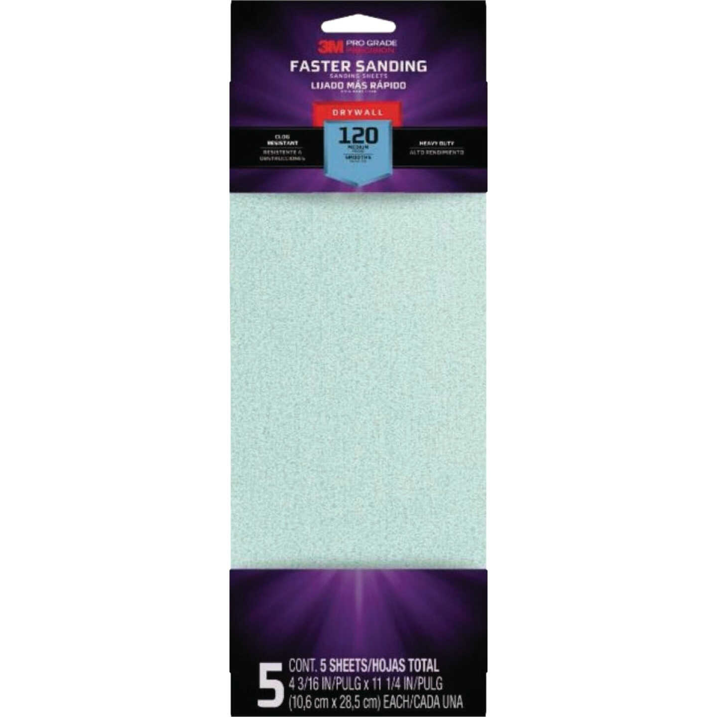 3M Pro Grade Precision Faster 4-3/16 In. x 11-1/4 In. 120 Grit Sanding Drywall Sanding Sheet (5-Pack) Image 1