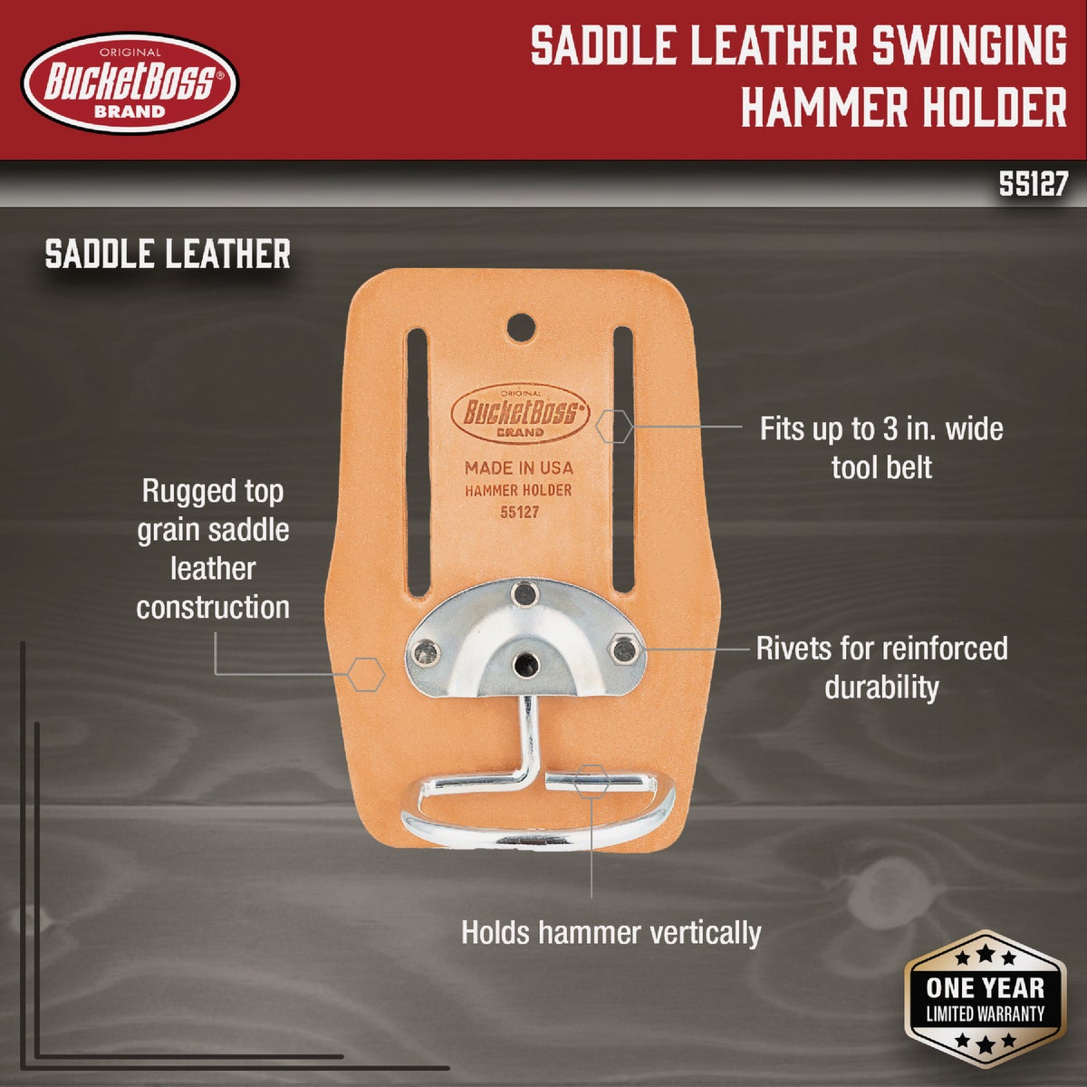 Bucket Boss Saddle Leather Swinging Hammer Holder Image 3