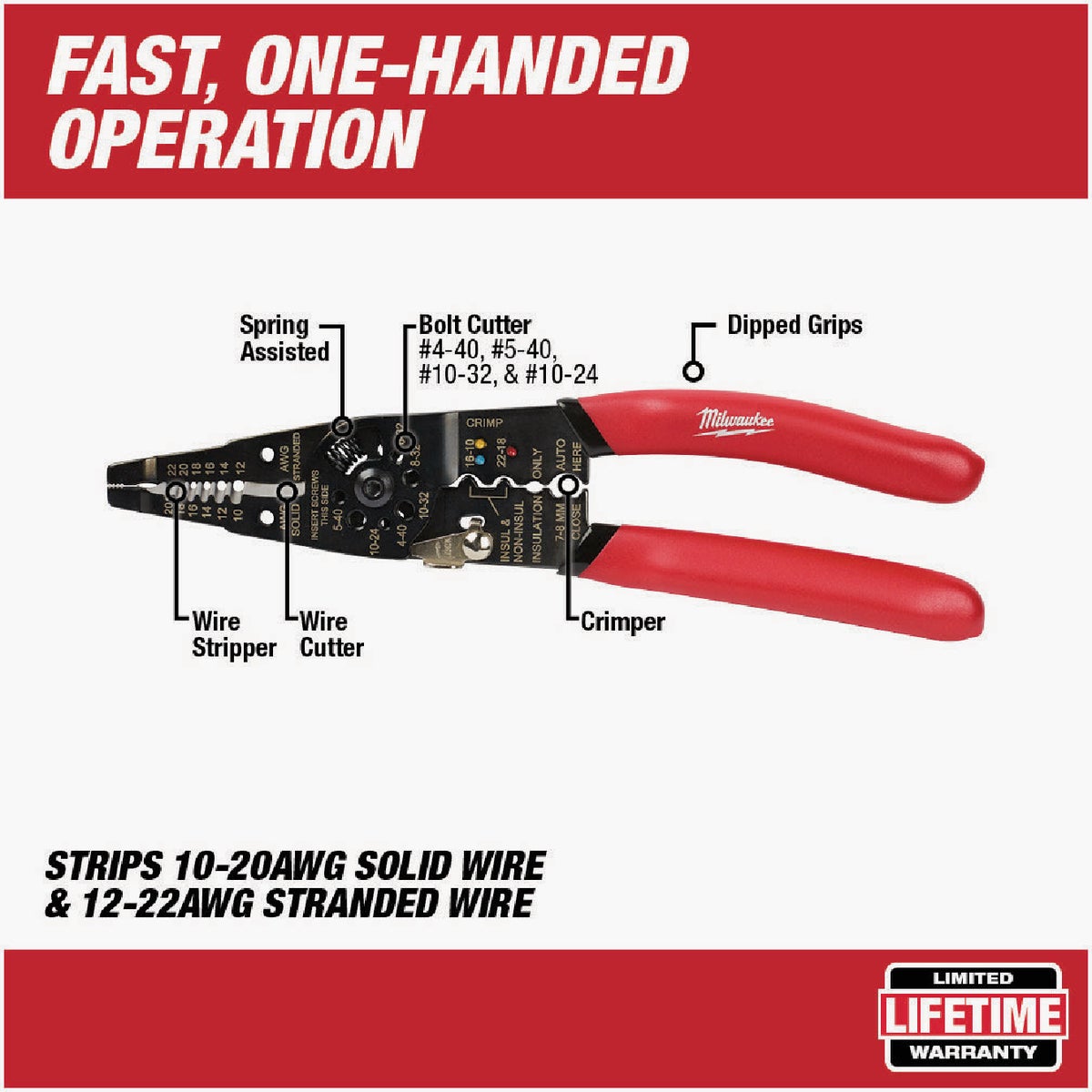 Milwaukee 9 In. 10-20 AWG Solid/12-22 AWG Stranded Multi-Purpose Wire Stripper/Cutter/Crimper Image 2