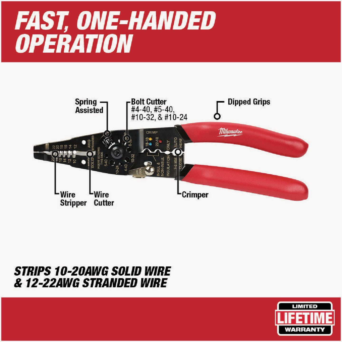 Milwaukee 9 In. 10-20 AWG Solid/12-22 AWG Stranded Multi-Purpose Wire Stripper/Cutter/Crimper Image 2