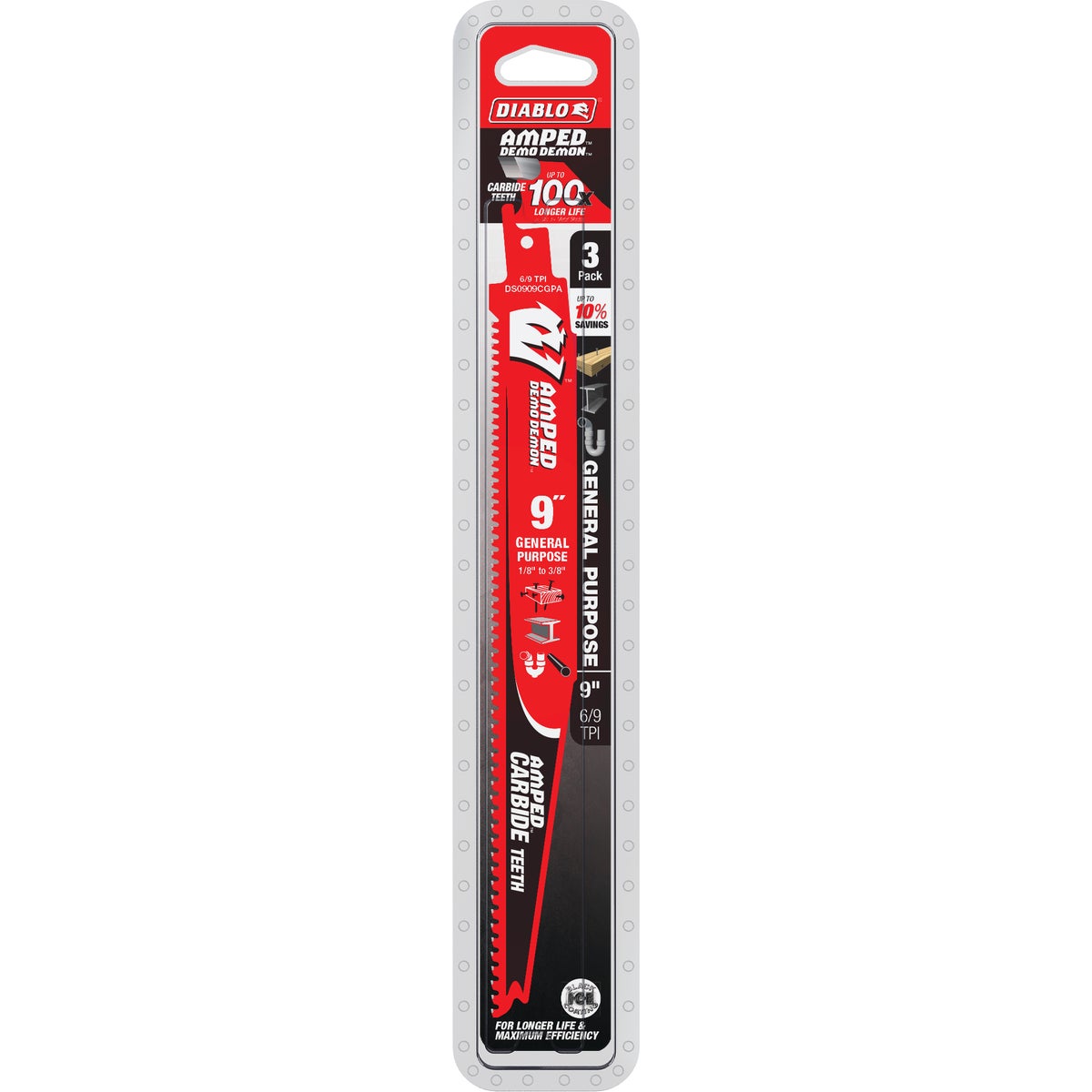Diablo Demo Demon 9 In. Amped Carbide General Purpose Recirocating Saw Blade (3-Pack) Image 2