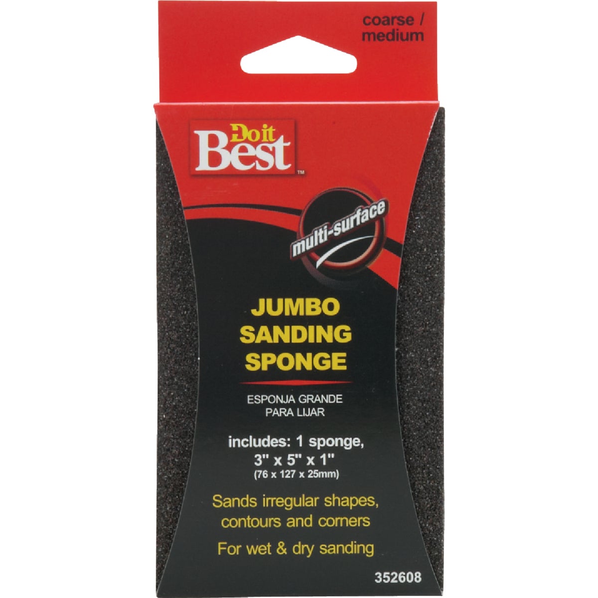Do it Best Jumbo All-Purpose 3 In. x 5 In. x 1 In. 36/80 Grit Medium/Coarse Sanding Sponge Image 1