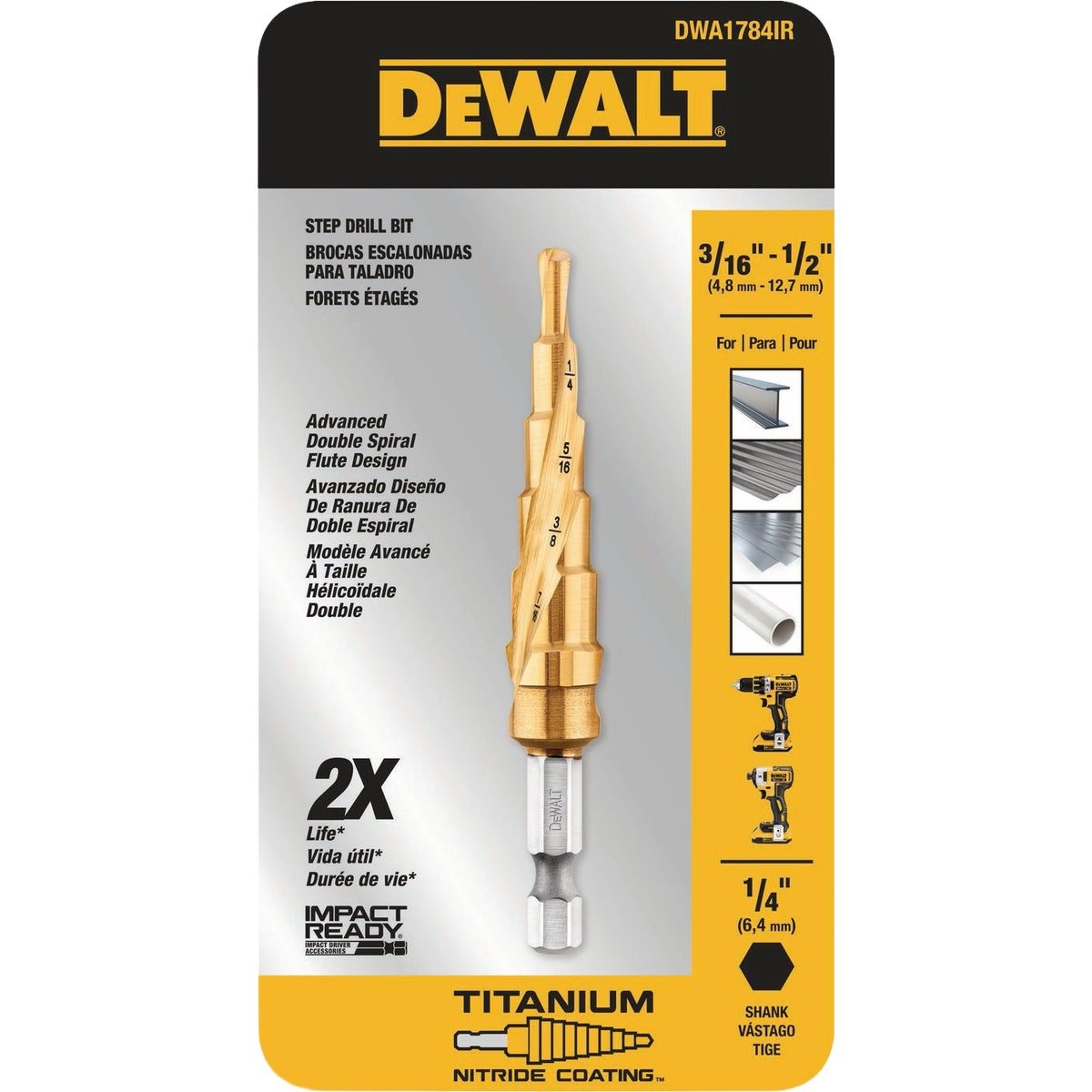 DEWALT  3/16 In. -1/2 In. Impact Ready Step Drill Bit