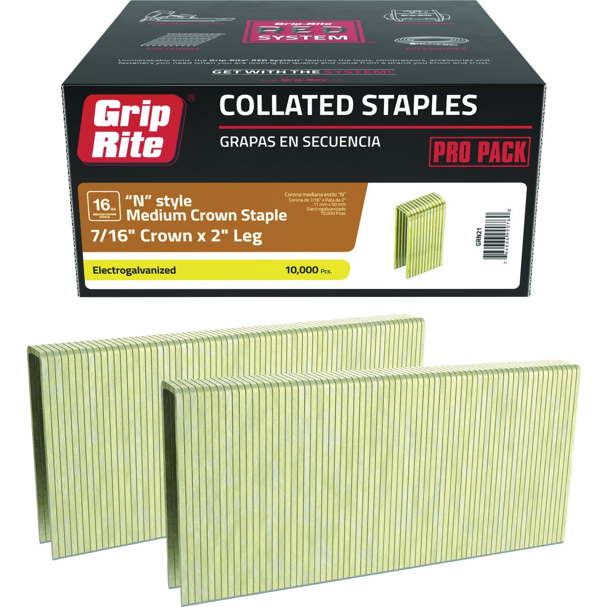 Grip-Rite 7/16 In. x 2 In. 16 ga Electrogalvanized N-Style Collated Medium Crown Staple (10,000-Count)