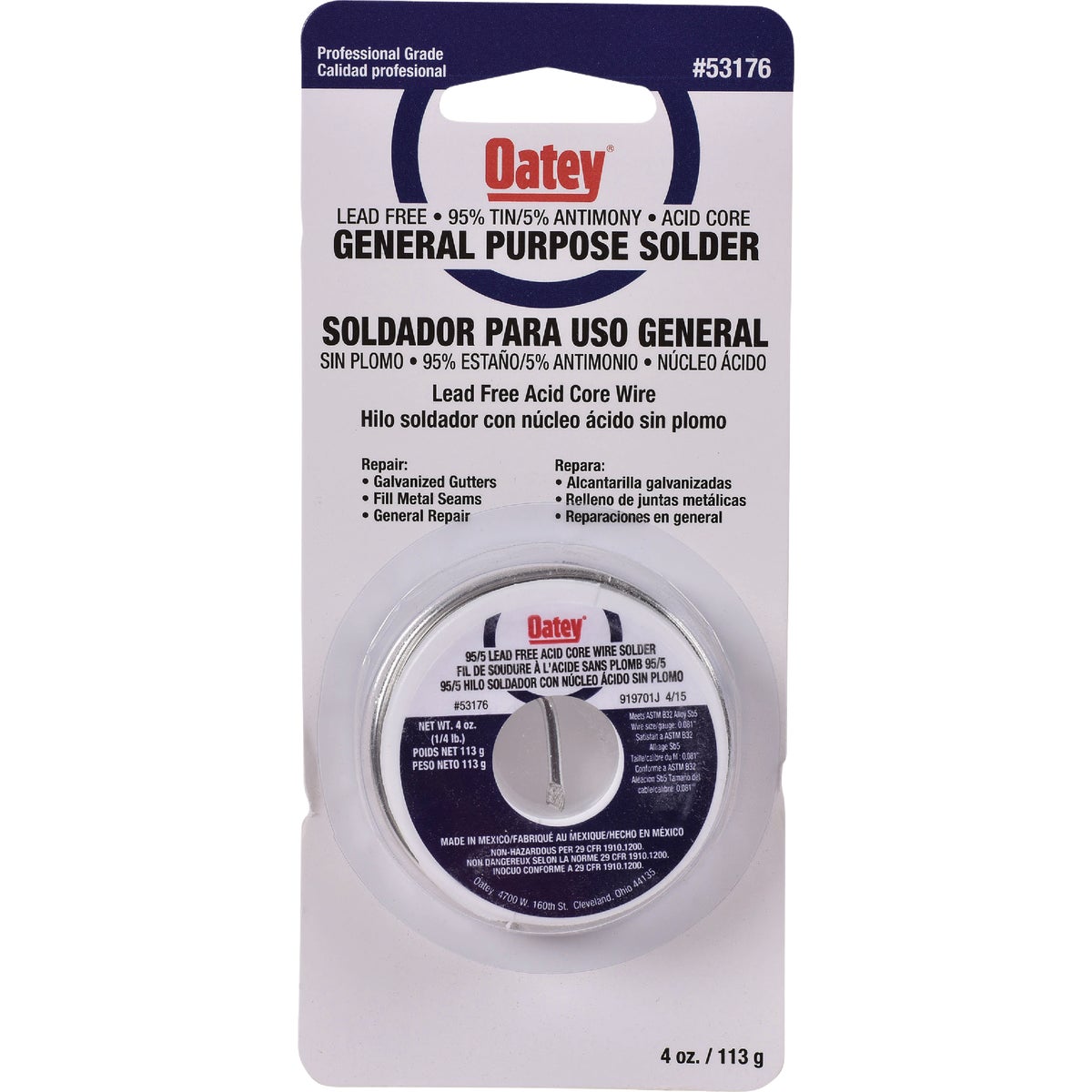 Oatey 1/4 Lb. 95/5 Acid Core Wire Solder