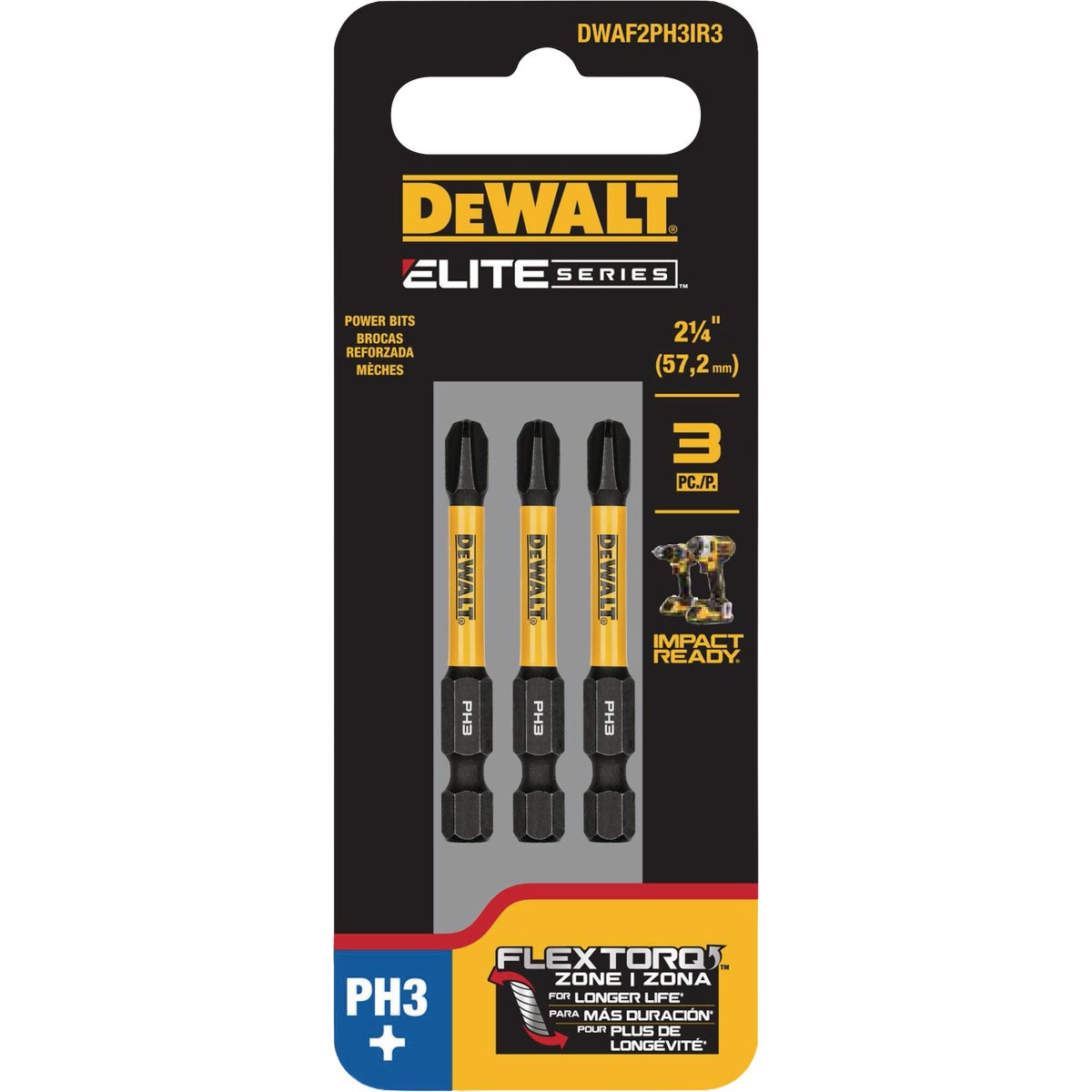 DEWALT Elite Series FlexTorq 2.25 In. Phillips #3 Impact Screwdriver Bit (3-Pack) Image 2