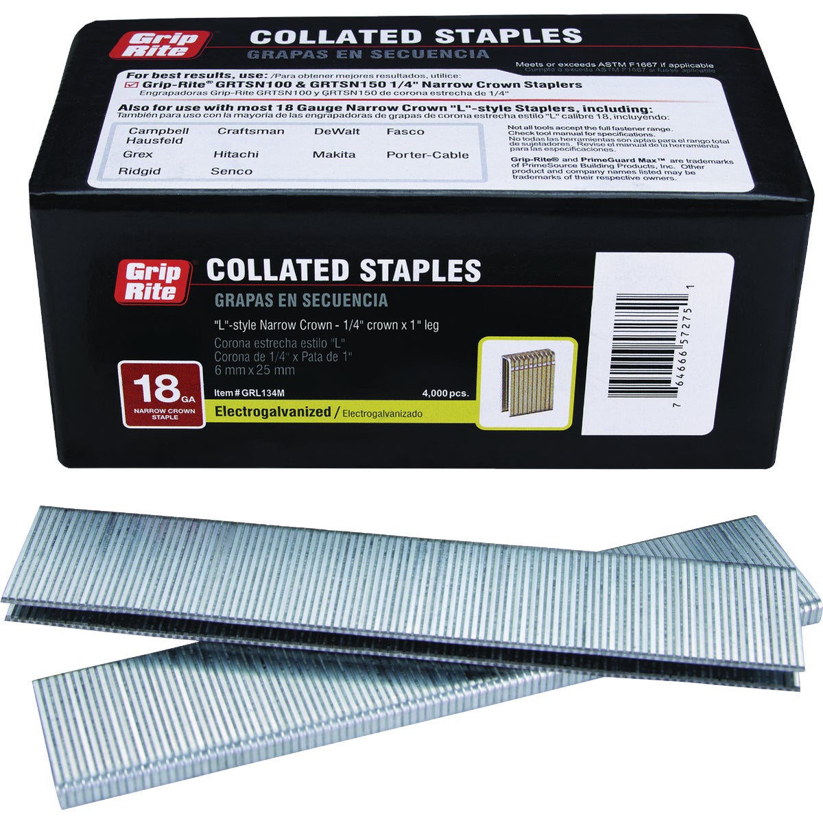 Grip-Rite 1/4 In. x 1 In. 18 ga Electrogalvanized L-Style Collated Narrow Crown Staple (4000-Count)