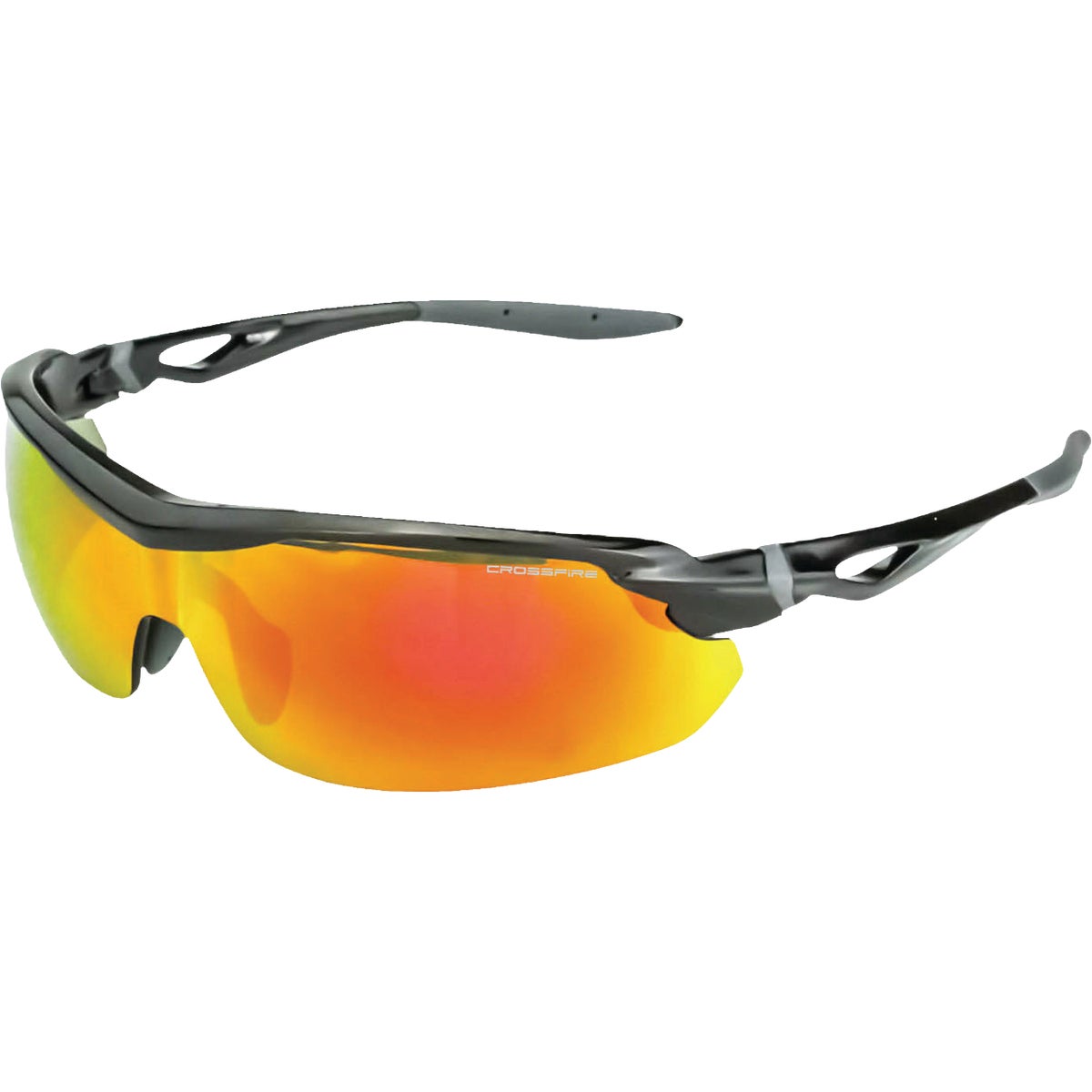 Crossfire Cirrus Premium Shiny Black Frame Safety Glasses with Red Mirror Lens