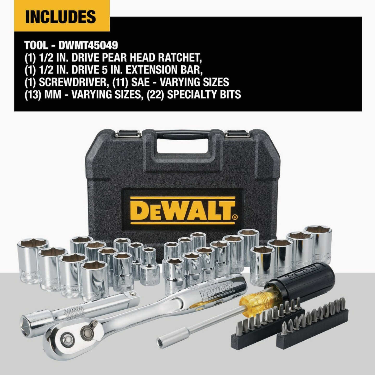DEWALT 1/2 In. Drive Mechanics Tool Set with Case (49-Piece) Image 3