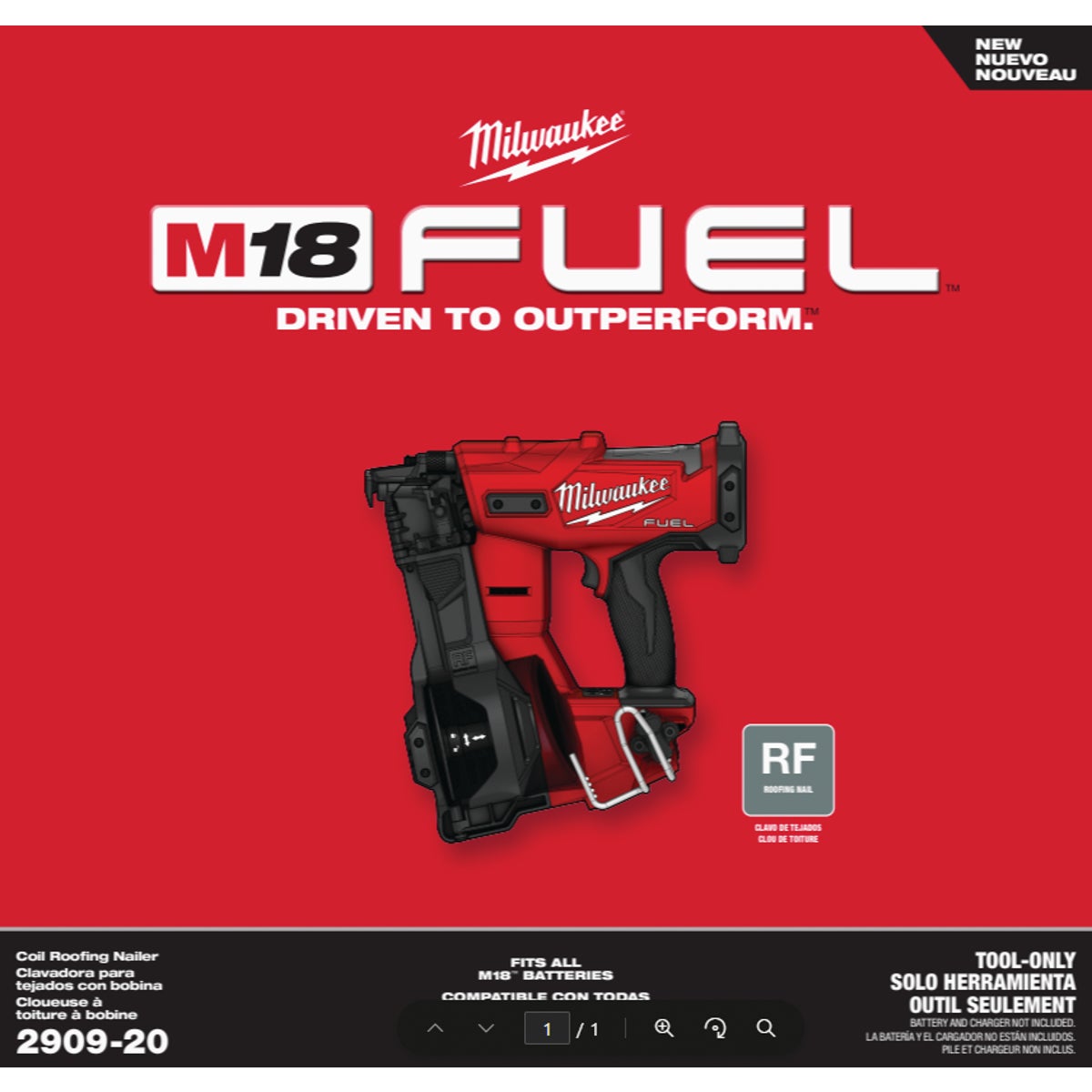 Milwaukee M18 FUEL Brushless Cordless Coil Roofing Nailer (Tool Only) Image 10