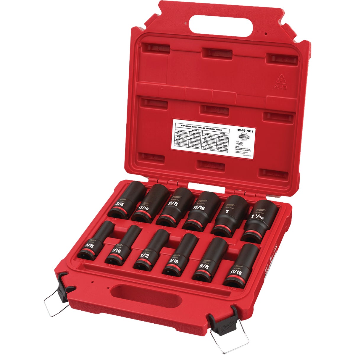 Milwaukee SHOCKWAVE 1/2 In. Drive SAE Deep 6-Point Impact Duty Socket Set (12-Piece)