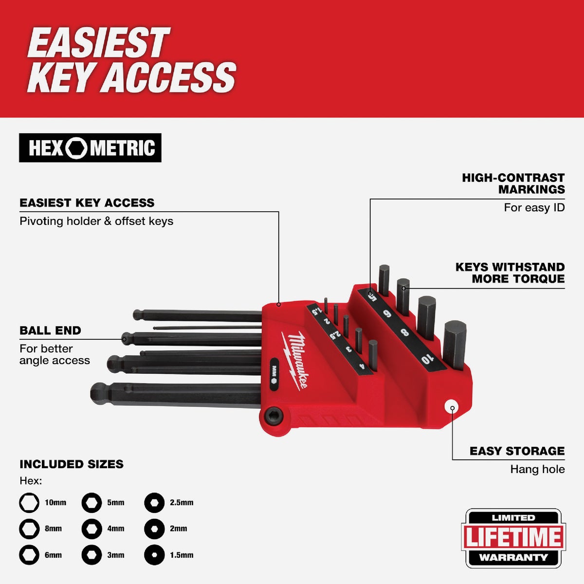 Milwaukee SAE/Metric Ball-End L-Style Hex Key Set (22-Piece) Image 4