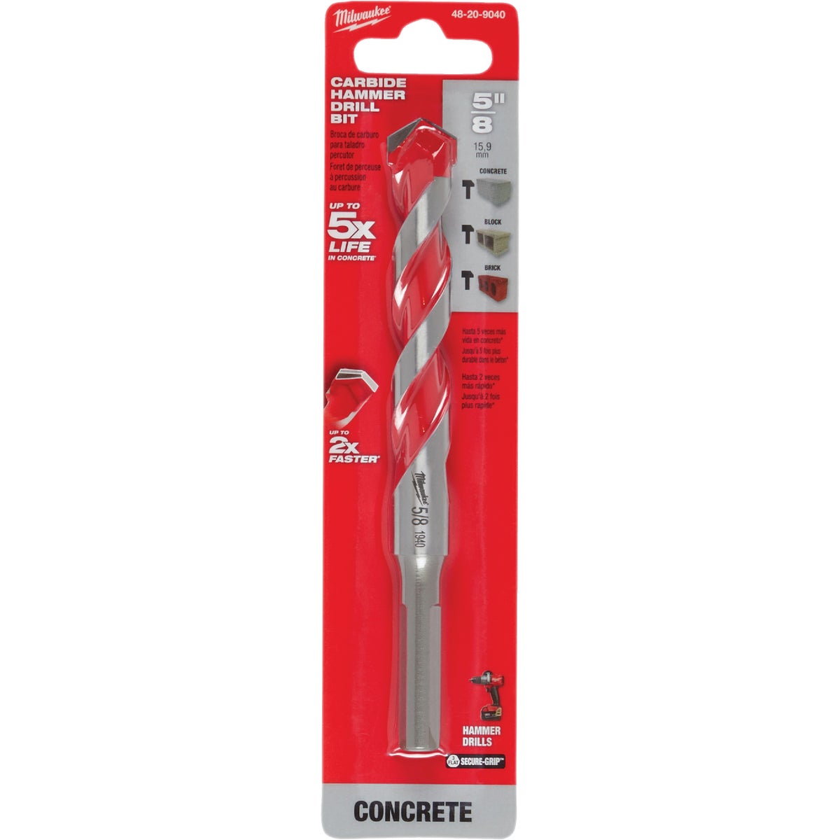 Milwaukee SHOCKWAVE 5/8 In. x 6 In. Impact Duty Masonry Carbide Hammer Drill Bit Image 1