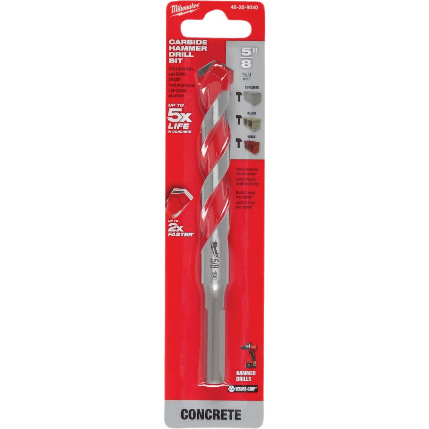 Milwaukee SHOCKWAVE 5/8 In. x 6 In. Impact Duty Masonry Carbide Hammer Drill Bit Image 1