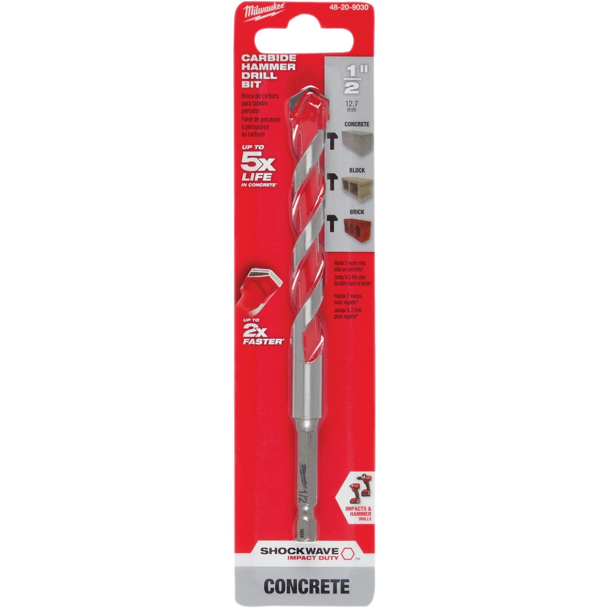 Milwaukee SHOCKWAVE 1/2 In. x 6 In. Impact Duty Masonry Carbide Hammer Drill Bit Image 1