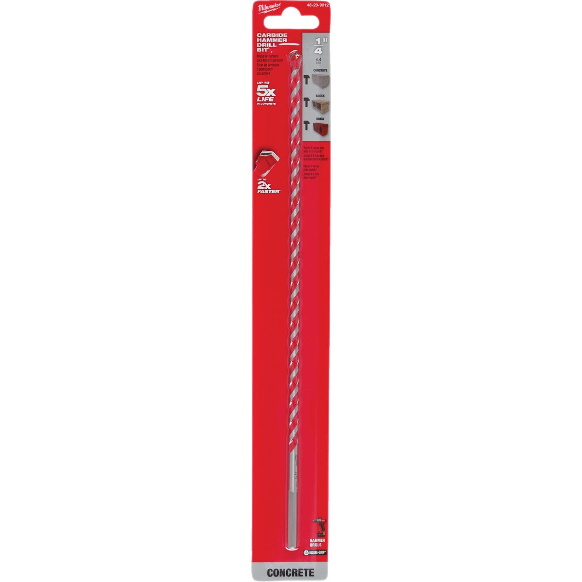 Milwaukee SHOCKWAVE 1/4 In. x 12 In. Impact Duty Masonry Carbide Hammer Drill Bit Image 1