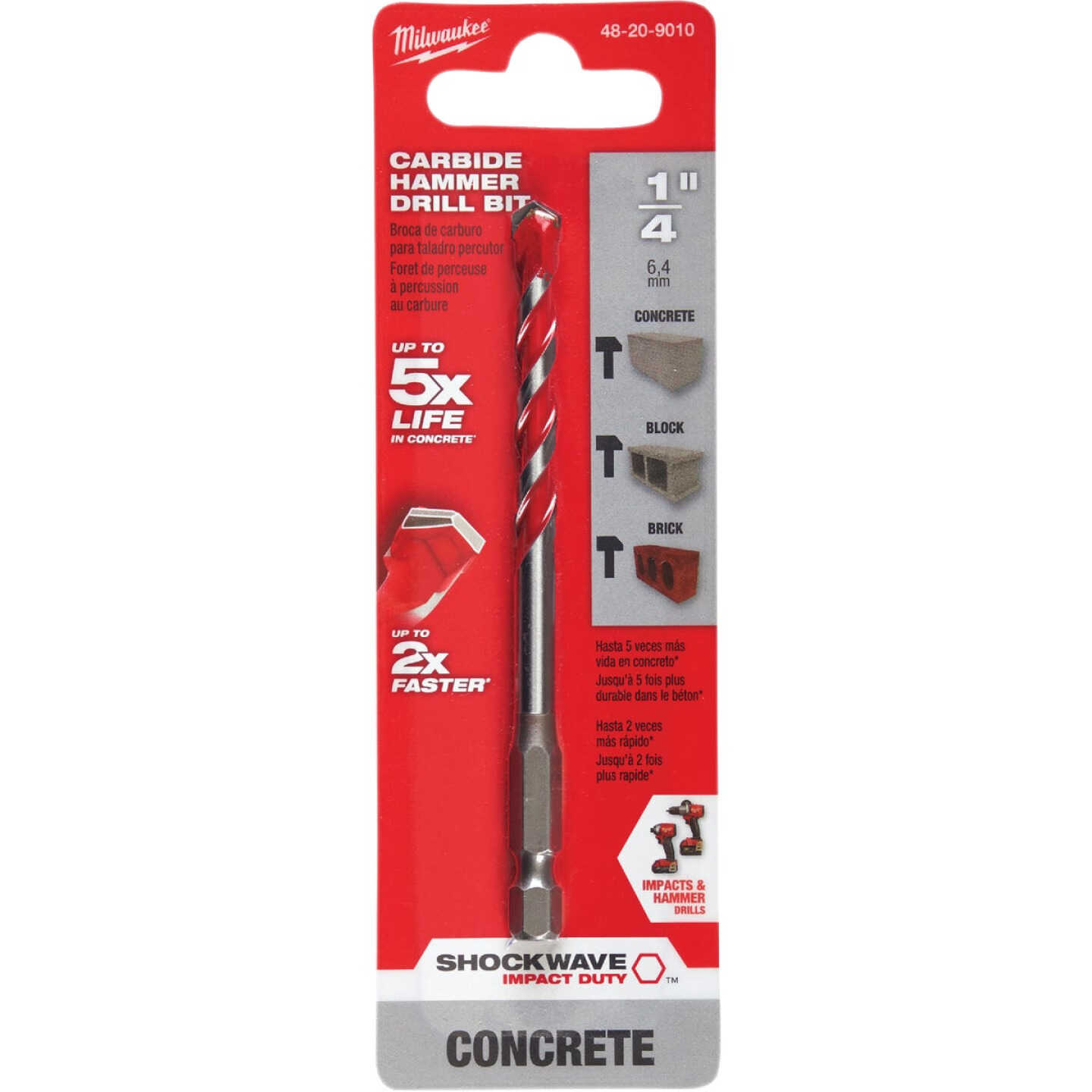 Milwaukee SHOCKWAVE 1/4 In. x 4 In. Impact Duty Masonry Carbide Hammer Drill Bit Image 1