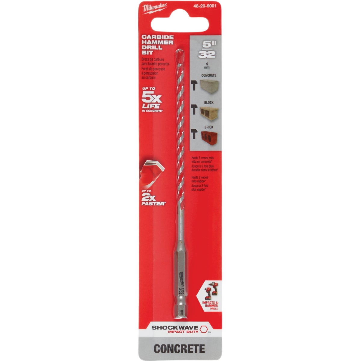 Milwaukee SHOCKWAVE 5/32 In. x 6 In. Impact Duty Masonry Carbide Hammer Drill Bit Image 1