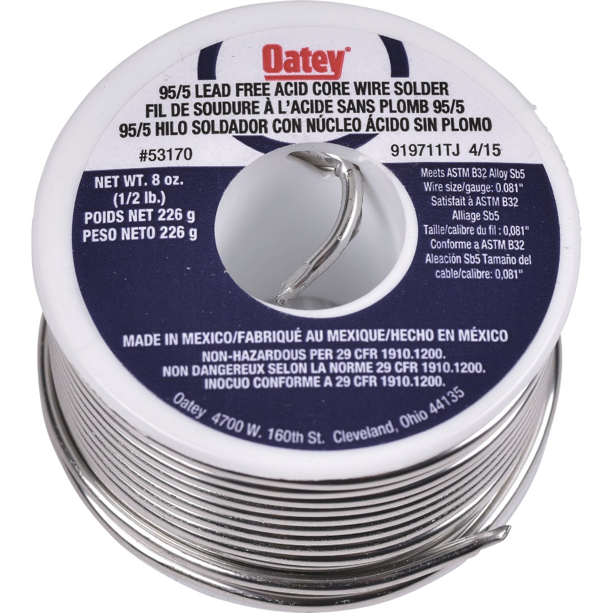 Oatey 1/2 Lb. 95/5 Acid Core Wire Solder