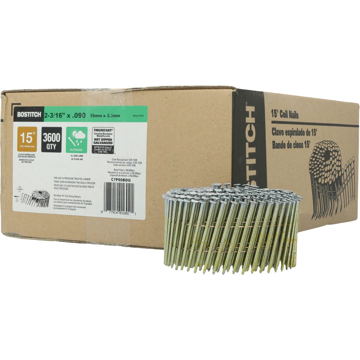Bostitch 2-3/16 In. x 0.092 In. 15 Deg. Smooth Shank Galvanized Siding Nails (3600-Count)