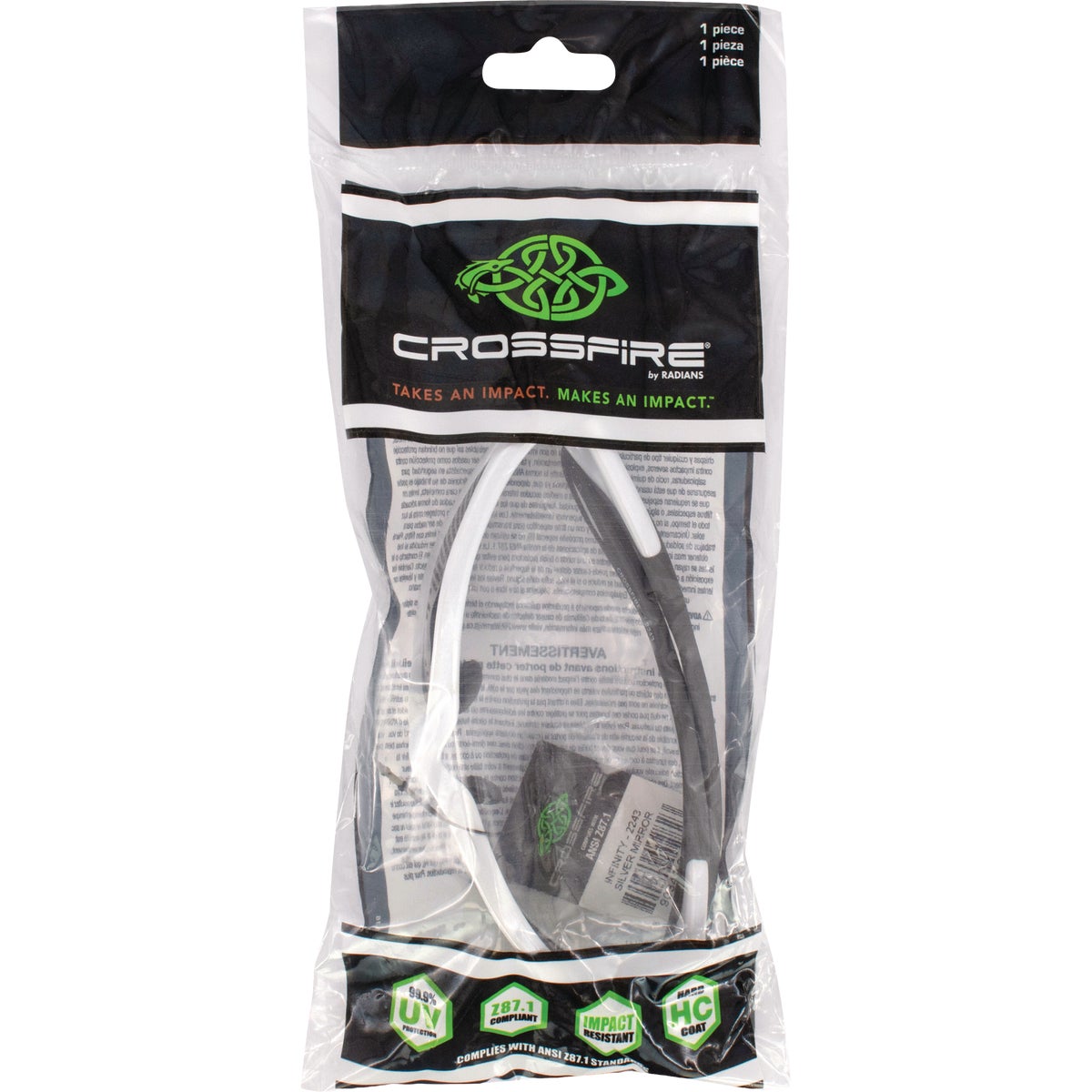 Crossfire Infinity Premium Pearl White Frame Safety Glasses with Silver Mirror Lens Image 2