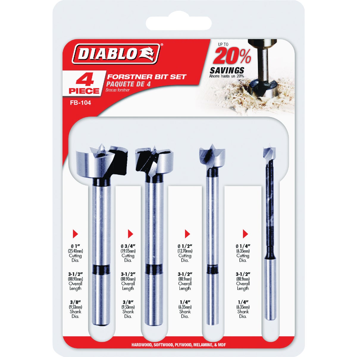 Diablo HSS Forstner Bit Set  (4-Piece)