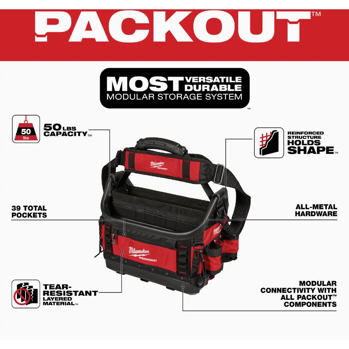 Milwaukee PACKOUT 15 In. Structured Tote Image 3