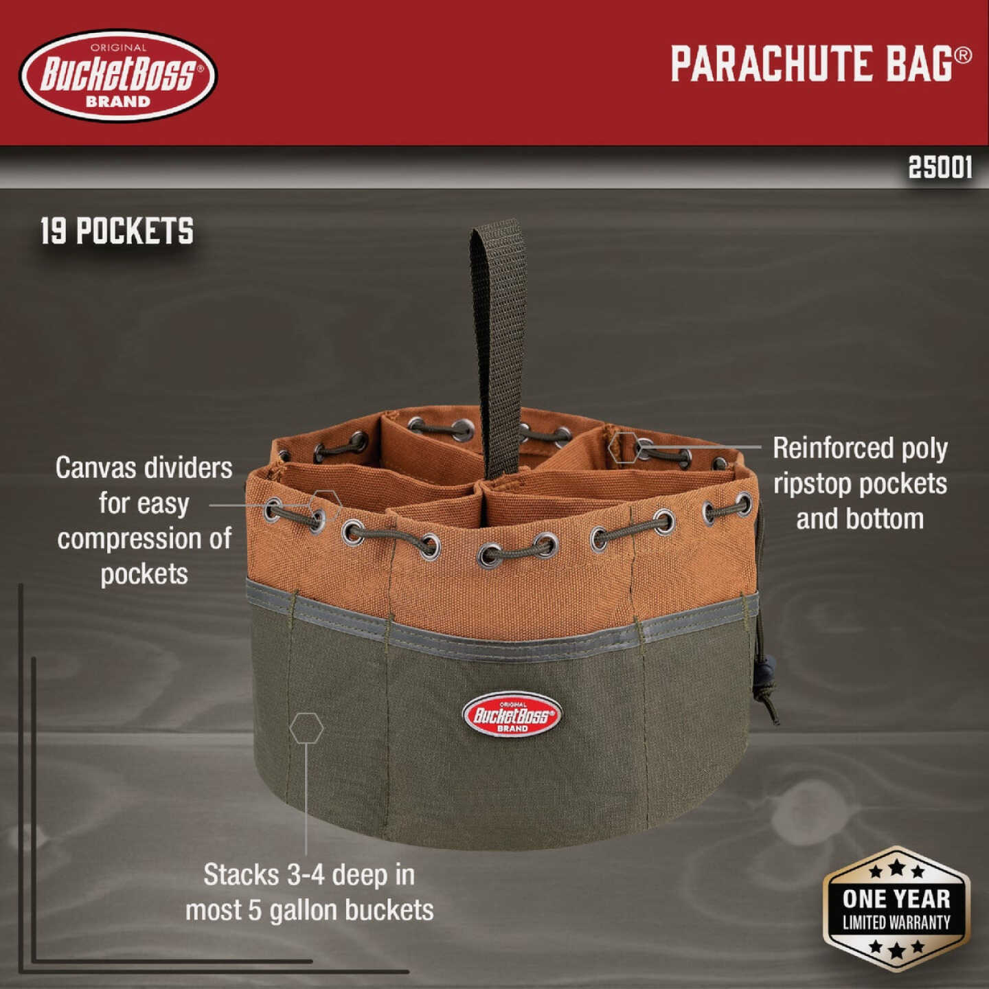 Bucket Boss 19-Pocket Canvas Parachute Bag Image 2