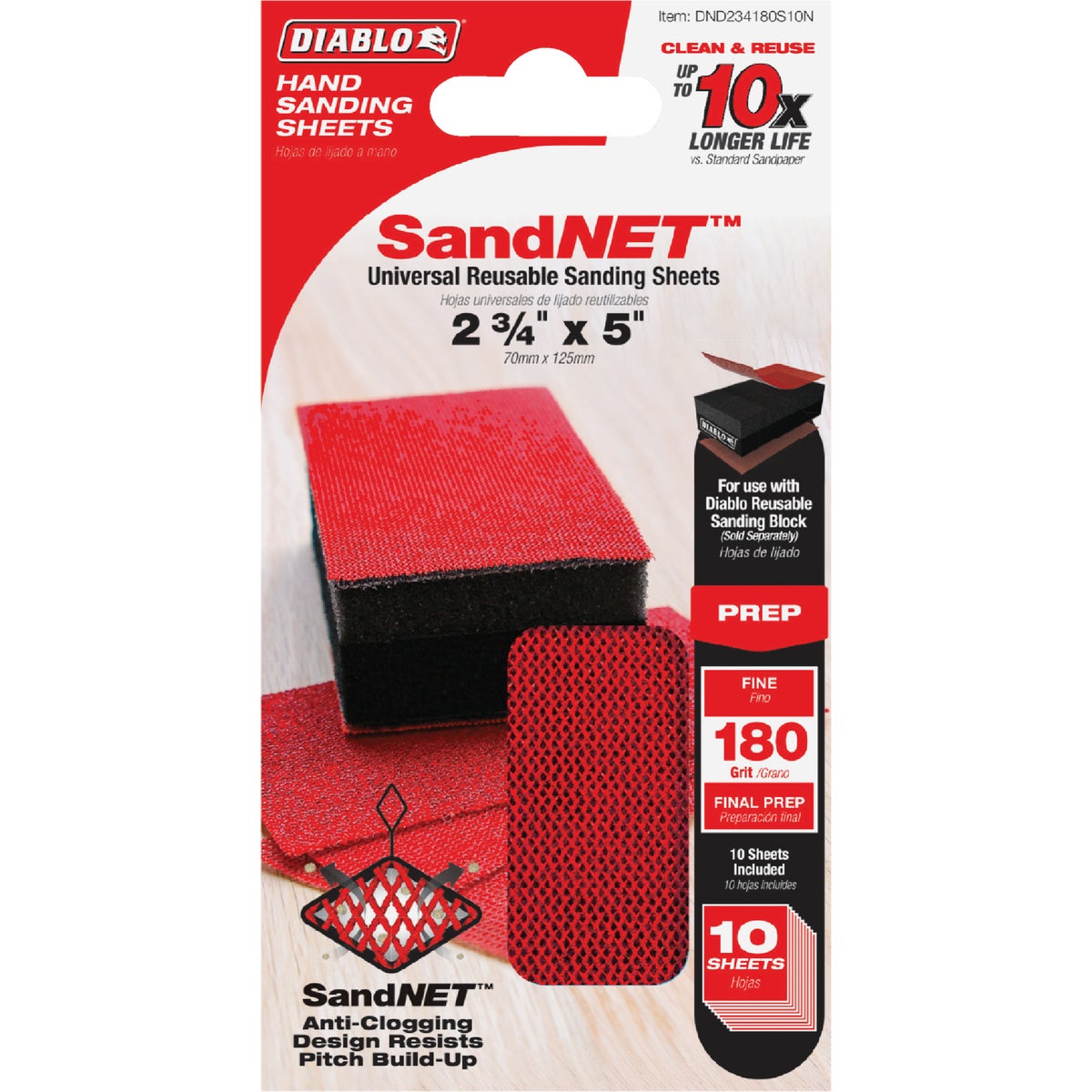 Diablo SandNET 2-3/4 In. x 5 In. 180-Grit Reusable Hand Sander Refill Sheets (10-Pack)