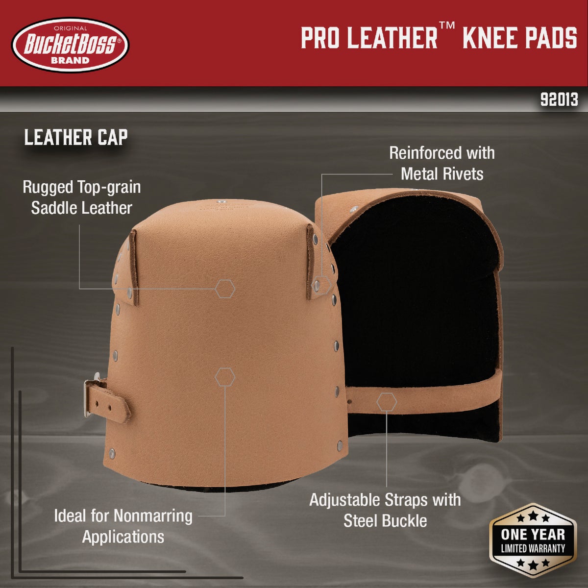 Bucket Boss Pro Leather Knee Pads Image 2