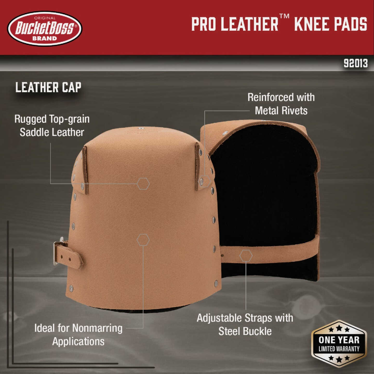 Bucket Boss Pro Leather Knee Pads Image 2