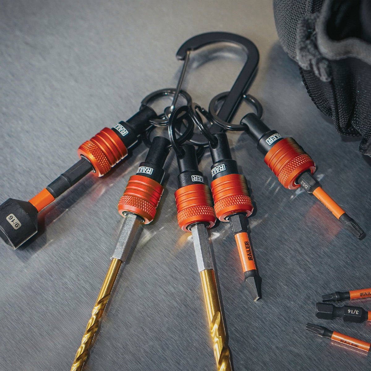 Railer Bit Holder Keychain with (5) Orange Hex Shank Bit Holders Image 6