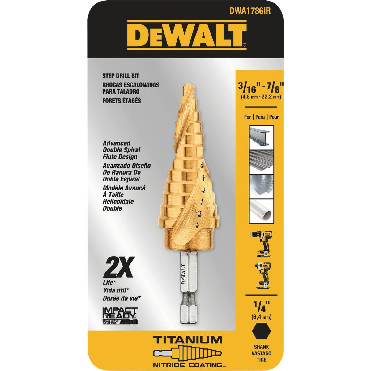 DEWALT  3/16 In. - 7/8 In. Impact Ready Step Drill Bit