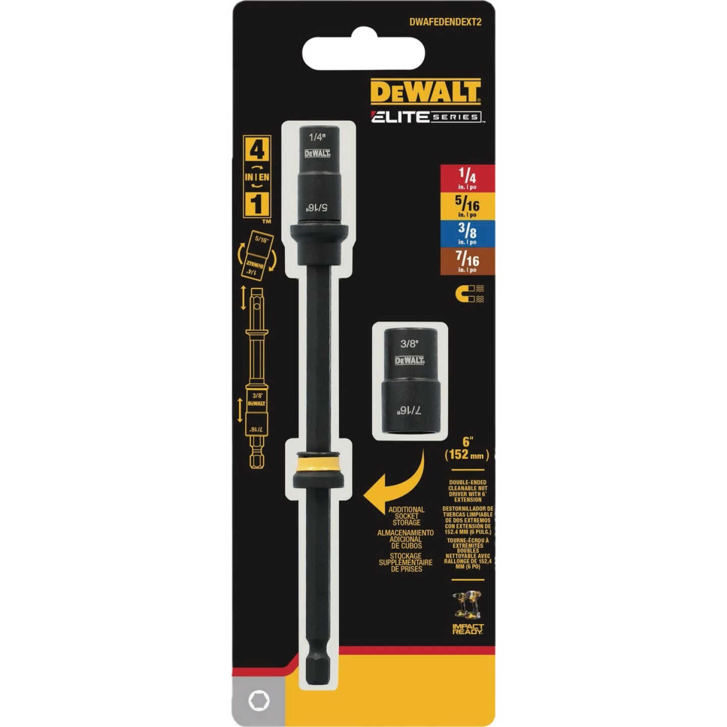 DEWALT Elite Series 1/4 In. x 6 In. 4-in-1 SAE Reversible Impact Nutdriver Image 2